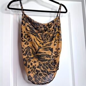 Nasty Gal Sheer Strappy Animal Print Halter Tank Top w/ Scoop Neck